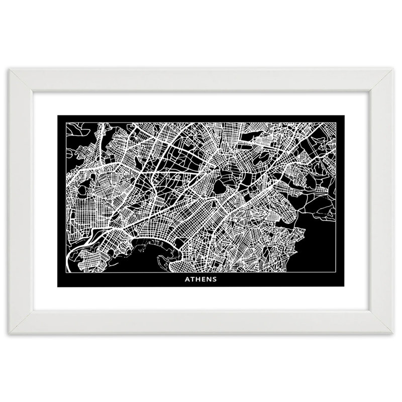 Plan Of The City Of Athens - Single Picture Frame Print, White, 70cm H x 100cm W