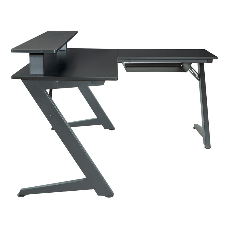 Amold L-Shaped Metal Base Computer Desk, Carbon Black/Black Matte