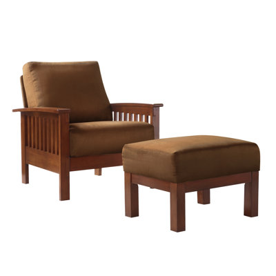 Fauteuil d'appoint en bois avec repose-pieds Francelino Mission - microfibre de chêne rouille, finition chêne