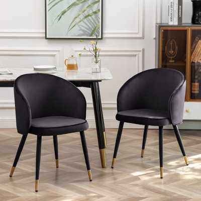 Chaila Velvet Upholstered Dining Chairs with Gold Trim
