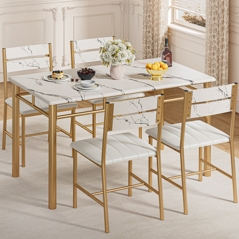 Ensemble de table de salle à manger 5 pièces pour 4 personnes, table de cuisine avec 4 chaises rembourrées en polyuréthane