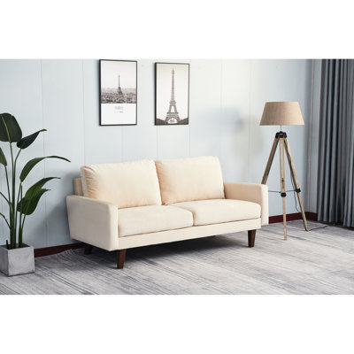 Canapé beige doux avec microfibre et structure en bois massif haute mousse