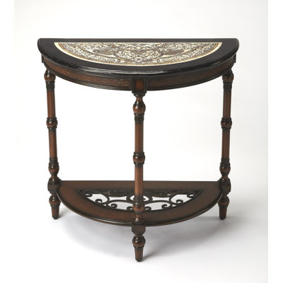  Fabiola W Demilune Fossil Stone and Wood Console, multicolore