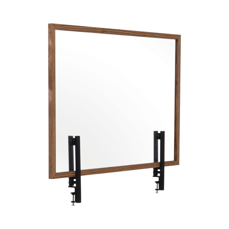 Bi-Office partition, splashback glass board, metal brackets, wooden frame, 90cm H x 60cm W x 2.4cm D