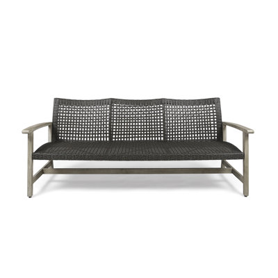Outdoor Acacia Wood Wicker 3 Seater Sofa, Patio Furniture Conversation Set For Backyard