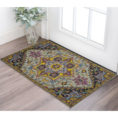 Tapis touffeté à la main 2 pi x 3 pi gris et mauve en laine