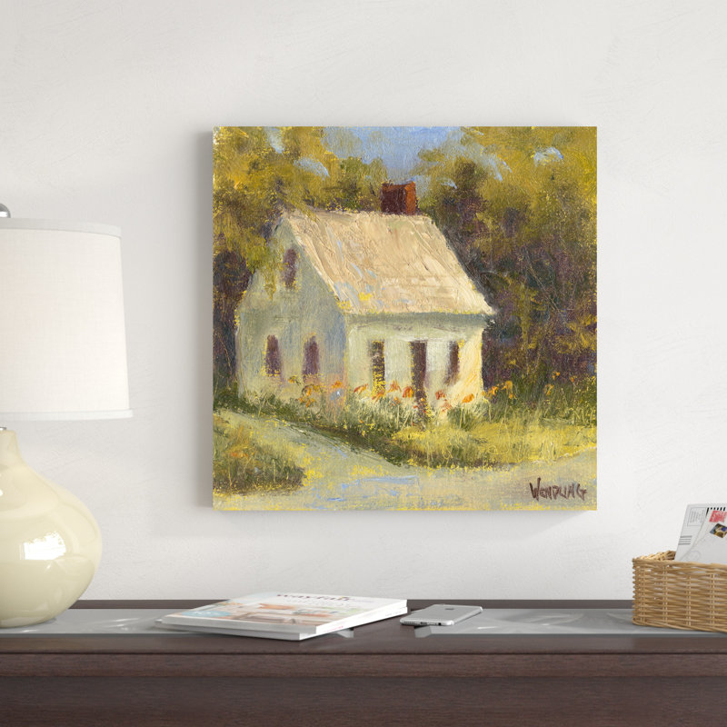 "Sweet Cottage I" by Marilyn Wendling Scenic Mixed Media Painting Print , 20" H x 20" W