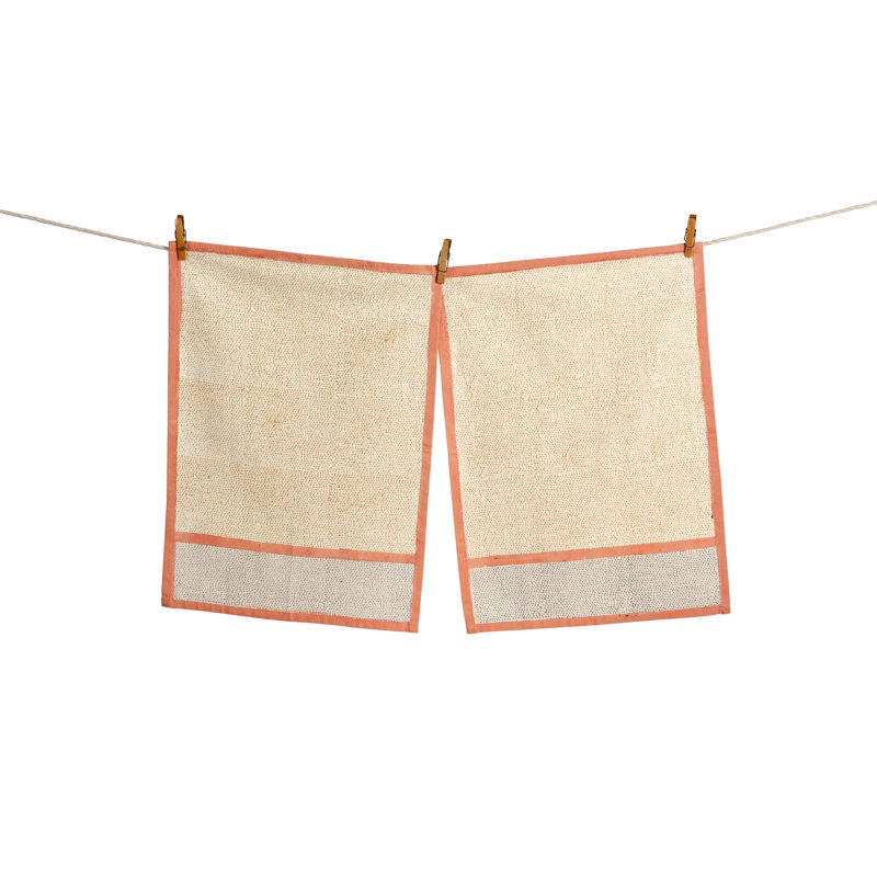 Serviettes de cuisine en coton imprimées à la main | Terre cuite, Orange/beige