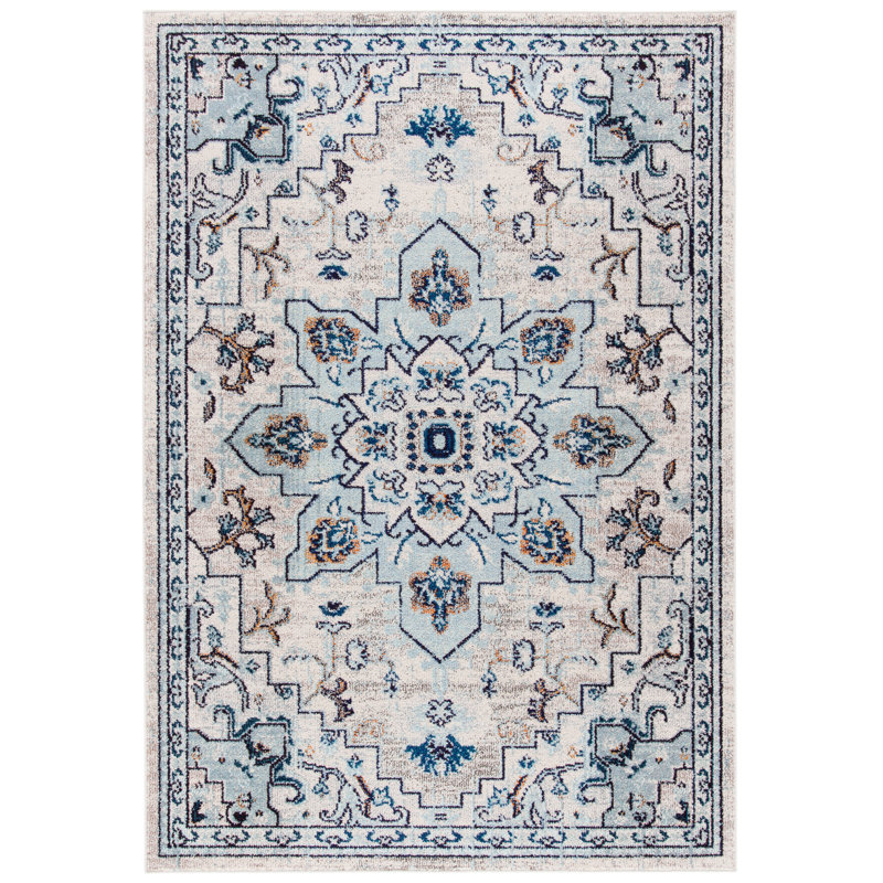 Madison Floral Area Rug In Ivory / Light Blue, Rectangle 91 x 152 cm