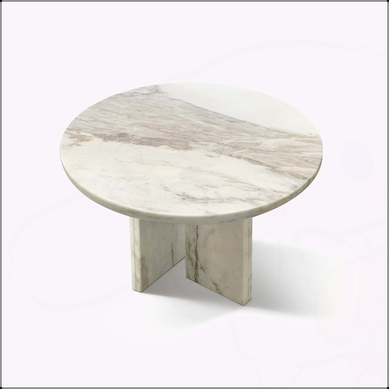 Table basse en marbre, petit accent de salon avec pierre véritable, Blanc/naturel