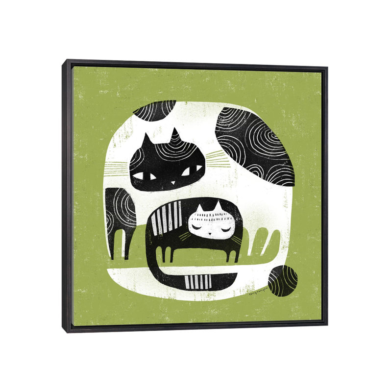 «Cuddle Cats» par Terry Runyan - impression, H 18 po x l 18 po x 1,5 po, Toile avec cadre noir patiné, Pas de tapis