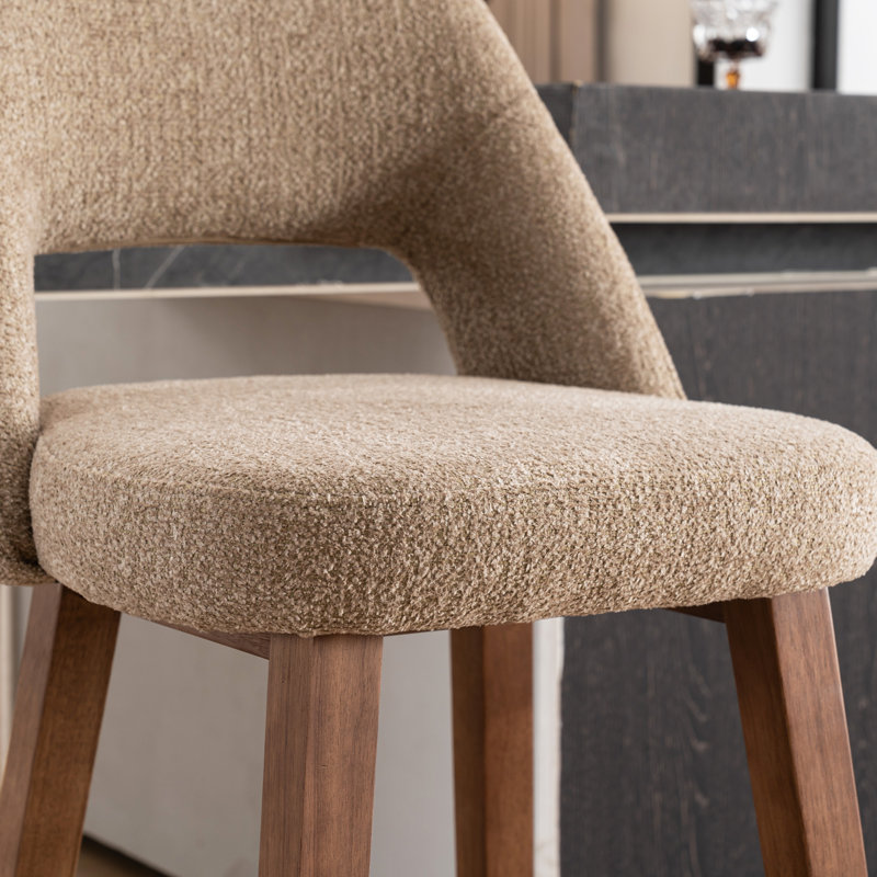 Upholstered Padded Counter Stools Armless Barstools With Wooden Legs For Kitchen Island Bar Counter, Coffee Boucle