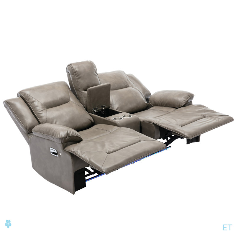 2 Seater Home Theater Recliner Manual Recliner Chair With A LED Light Strip Two Cup Holders And A Storage Box For Living Room,Bedroom