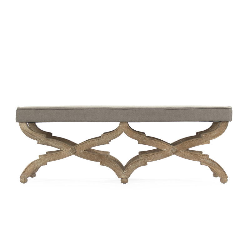 Elof Upholstered Bench, 16" H x 51" W x 18" D, Limed Gray/Brown