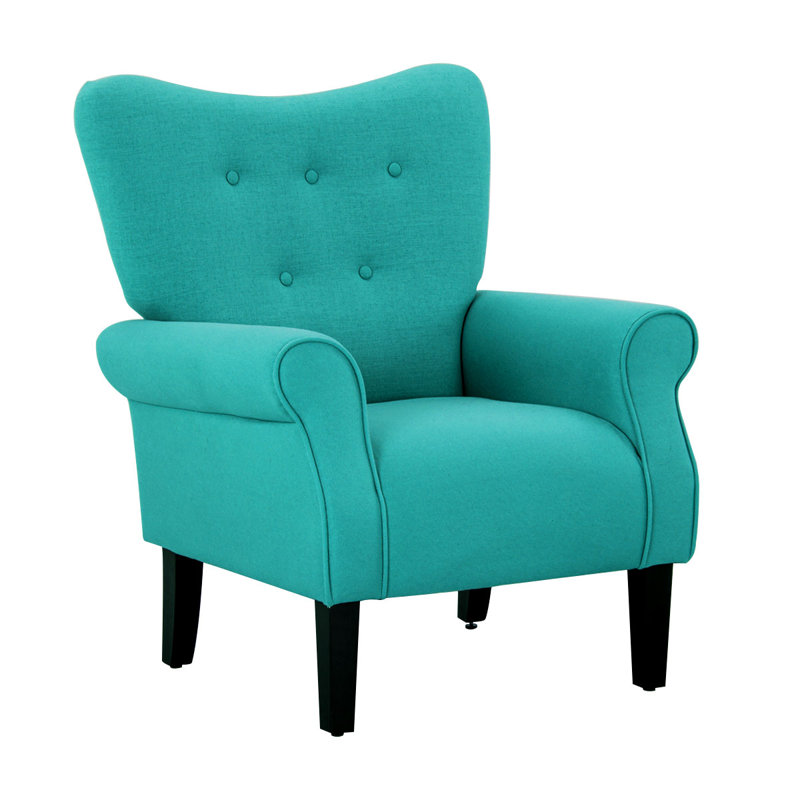30.3" Wide Tufted Upholstered Armchair, Teal 100% Linen