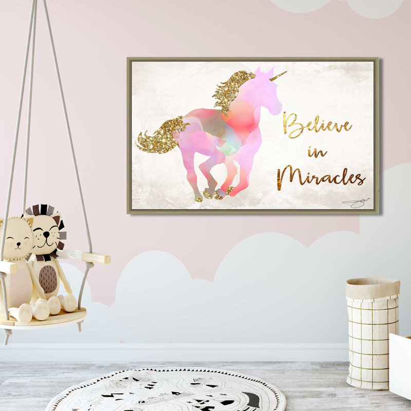 «Believe In Miracles (Horizontal)» par Jodi - impression, H 21,5 po x l 33,5 po x P 2 po, Cadre flottant champagne