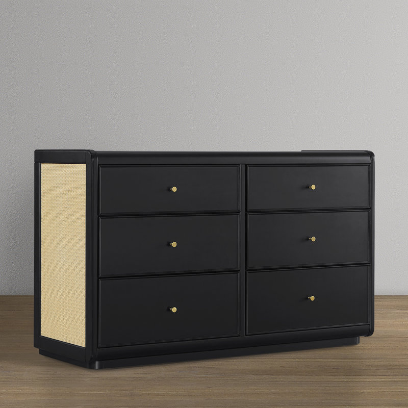 Aspen 6 Drawer Dresser, White With Textured Oat, Black