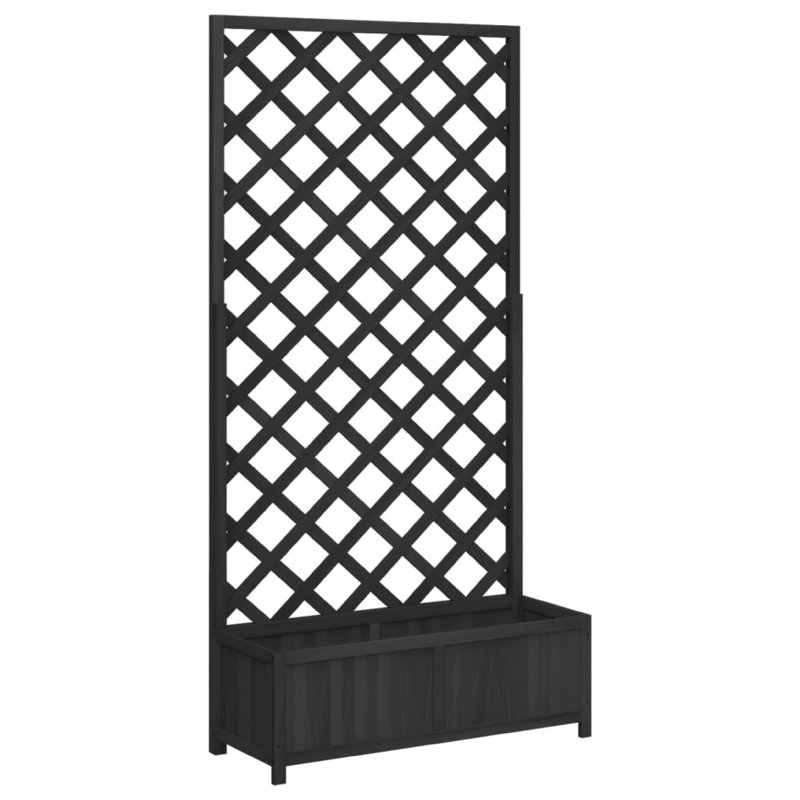 Boîte à fleurs avec treillis vertical, 71 pouces, bois de sapin massif noir