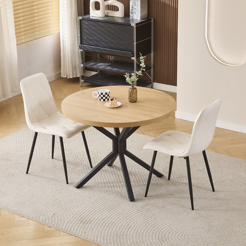 Dining Set, Argyle Grid White Velvet Chairs#2