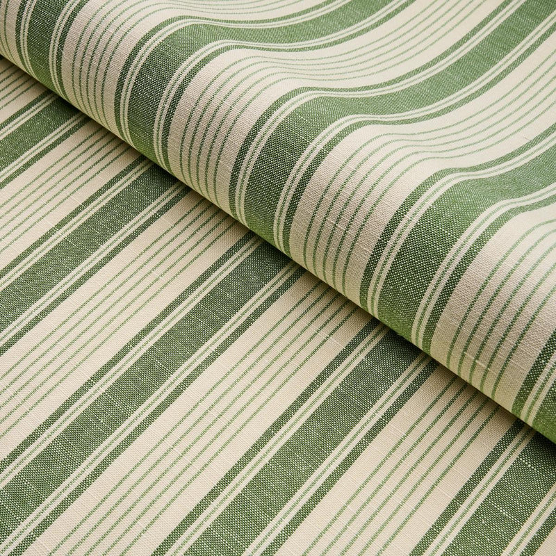 Schumacher x Mark D. Sikes Ojai Stripe Fabric, Leaf Green