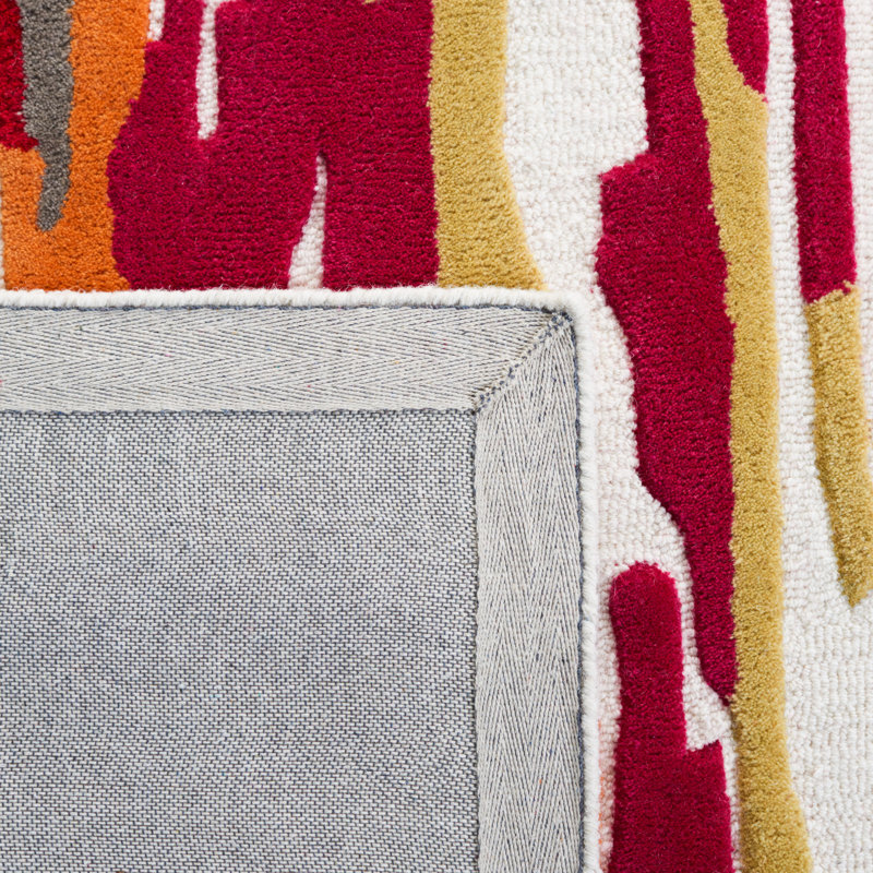 Rodeo Drive Hand Tufted Wool/Cotton Abstract Rug in Ivory/Red, Runner 2'3" x 8'