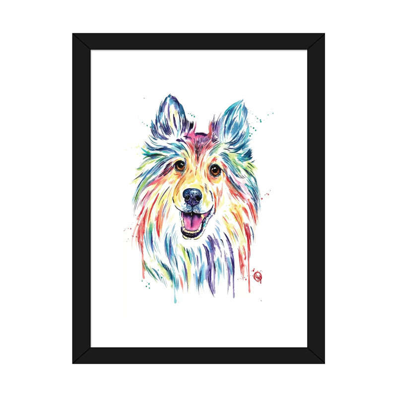 Sheltie de Lisa Whitehouse-impression d’art graphique, H 24 po x l 16 po x P 1 po, Papier encadré noir, Blanc