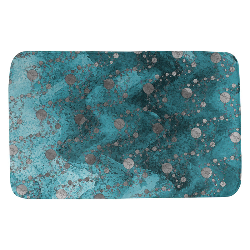 Tapis de salle de bain planet stars, l 21 po x L 34 po, Bleu sarcelle/Gris