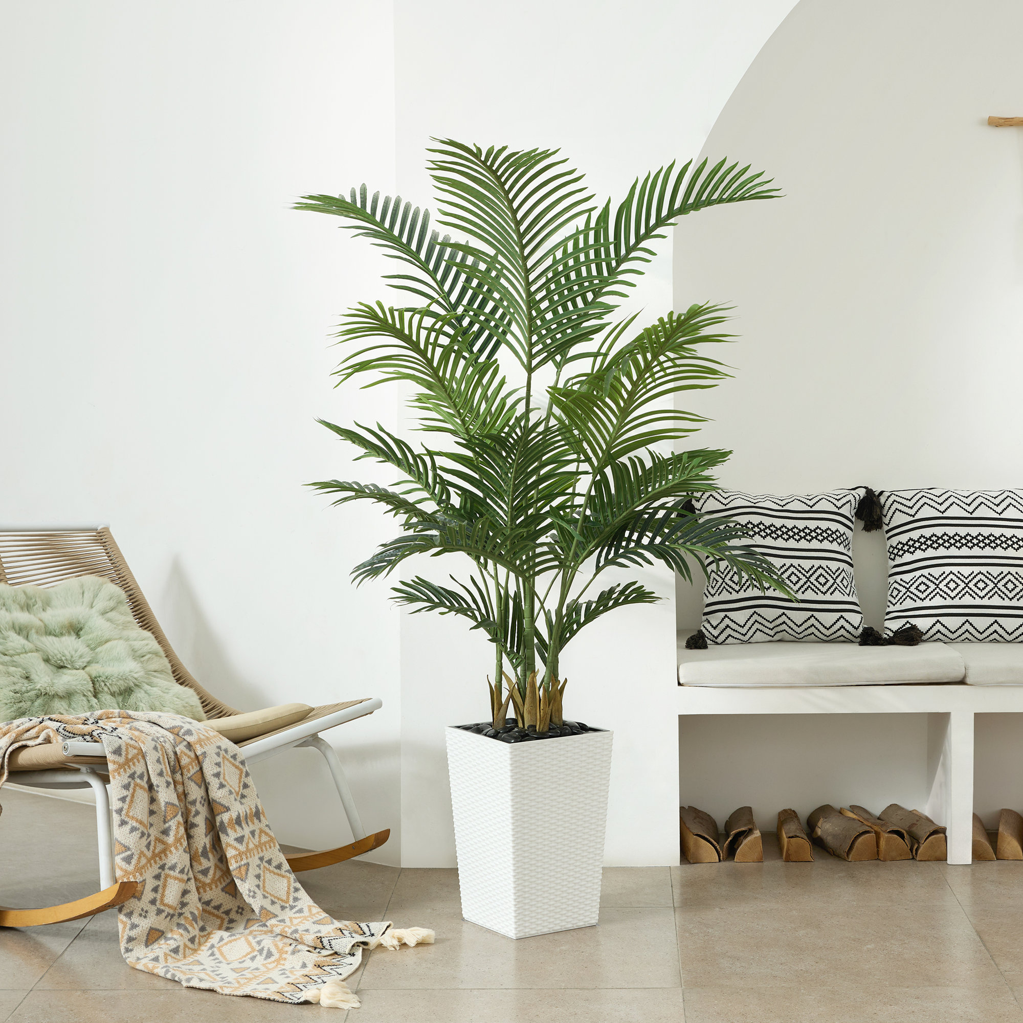 Aliza UV Resistant Artificial Palm Tree, Faux Palm Tree with Decorative Base for Indoor Outdoor, White, 60" H x 20" W x 20" D