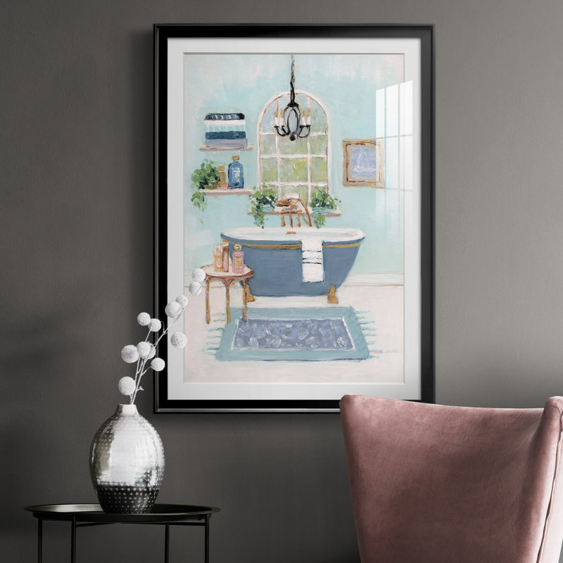 Blue Bath I - peinture encadrée, Noir, H 30,5 po x l 42,5 po x P 1,5 po