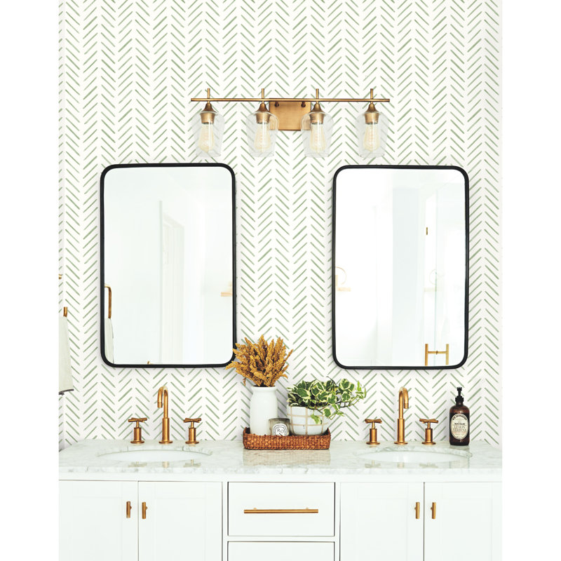 Painted Herringbone Chevron Peel & Stick Wallpaper Roll, Fern