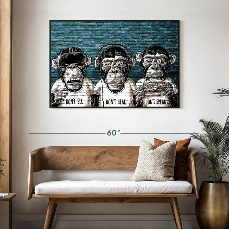 Three Monkeys, 46" X 31", Floating Frame Black