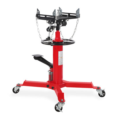 Heavy Duty 1322 lb Hydraulic Power Transfer Jack – 2-Stage Telescoping Lift (33.5"-69"), Foot Pedal Operation, 360° Swivel Wheels, Red