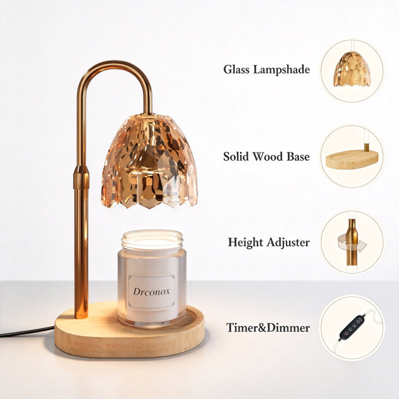 Candle Warmer Lamp with Timer Dimmable, Adjustable Height Wax Melt Warmer,(with 2 Bulbs/Amber), Amber