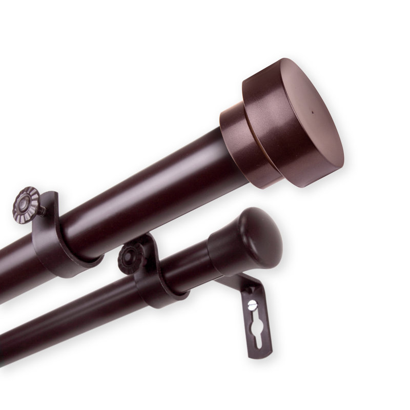 Steel Adjustable 1'' Double Curtain Rod, Mahogany, 66"-120"W