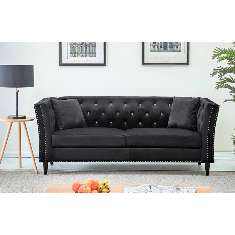 Cicero 80.3'' Velvet Sofa, Black Velvet