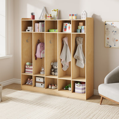 Casier à 5 sections pour enfants avec 10 casiers et crochets, organisateur de rangement pour la garderie, blanc