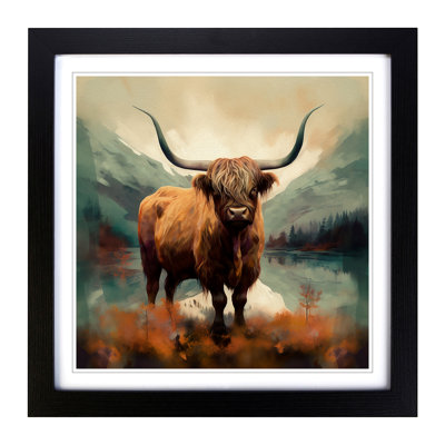 Highland Cow Surrealism No.1 - Single Picture Frame Print on Wood
