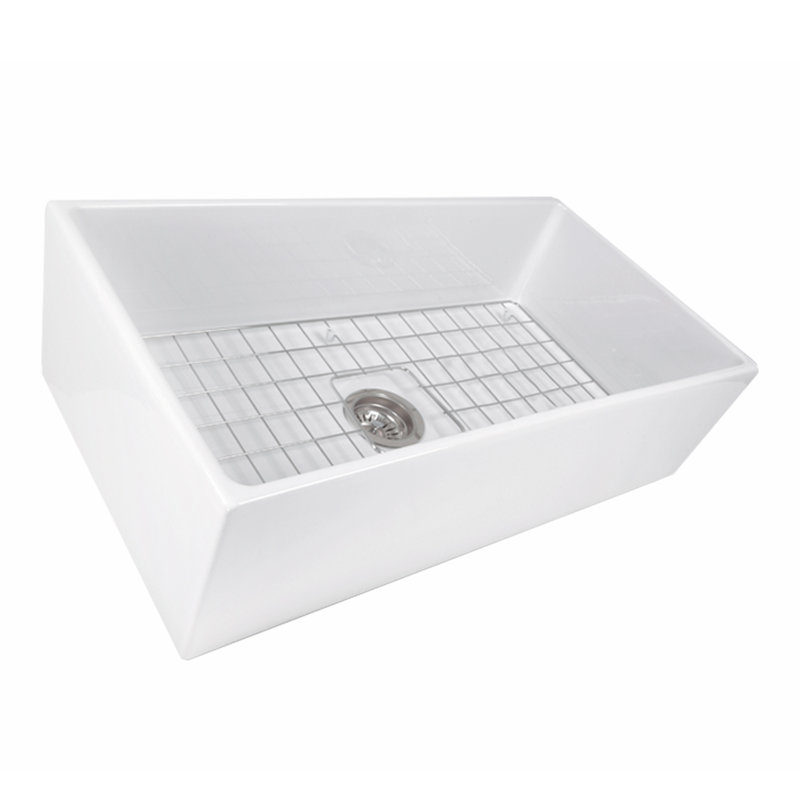 33-Inch Single Bowl Fireclay Farmhouse Sink with Grid and Drain