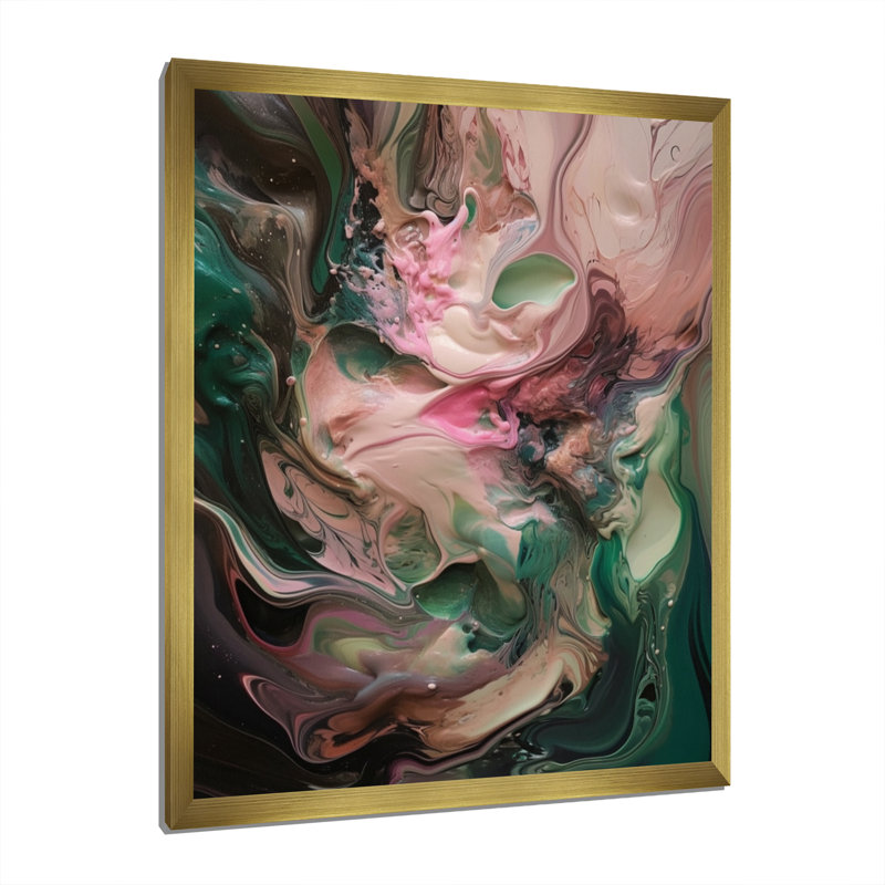 Rose et vert, monde intérieur de marbre IV - art mural abstrait géométrique, H 44 po x l 34 po x P 1,5 po, Encadrement doré