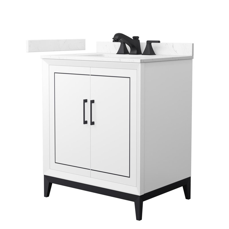Marlena 30" Freestanding Single Bathroom Vanity with Cultured Marble Top, White, Matte Black