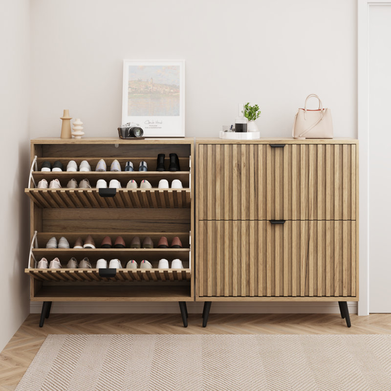 20 Pair Shoe Storage Cabinet, Oak Wood