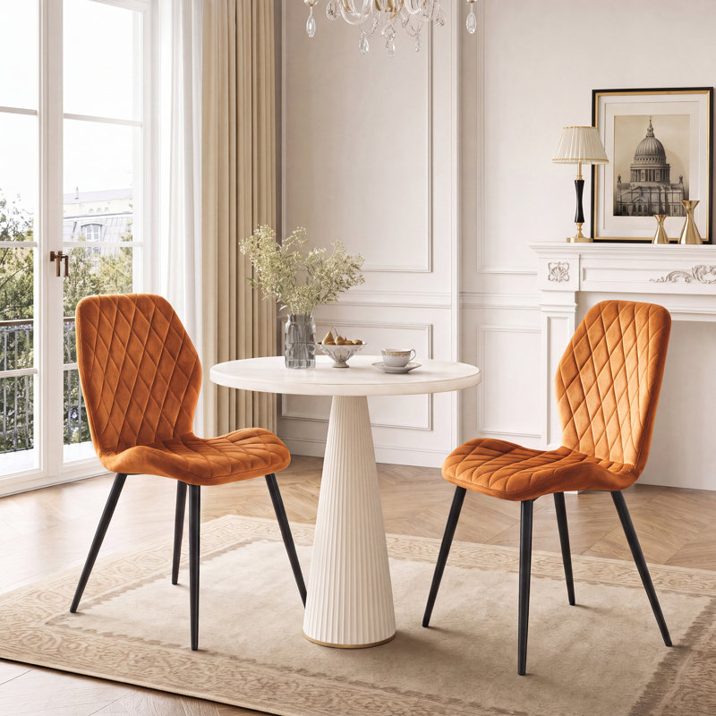 Stansky Mid-Century Modern Velvet Dining Chair with Crossed Metal Legs, Set of 2, Orange