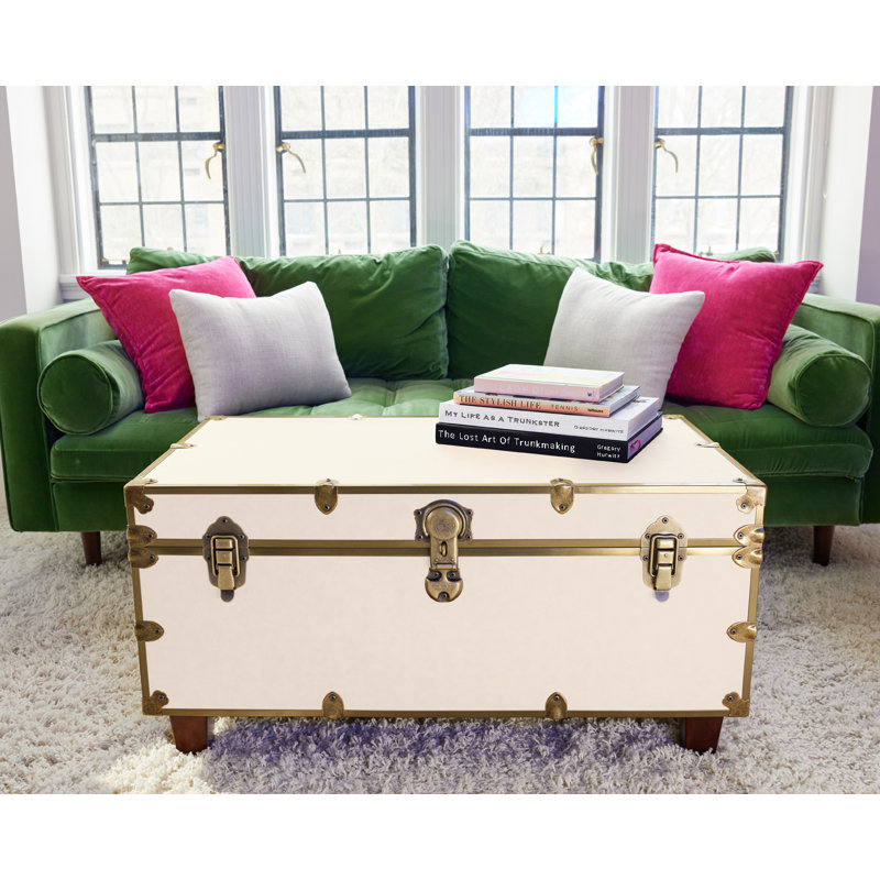 RHINO LUXURY FAUX LEATHER COFFEE TABLE TRUNK - BUNN FEET, Alabaster