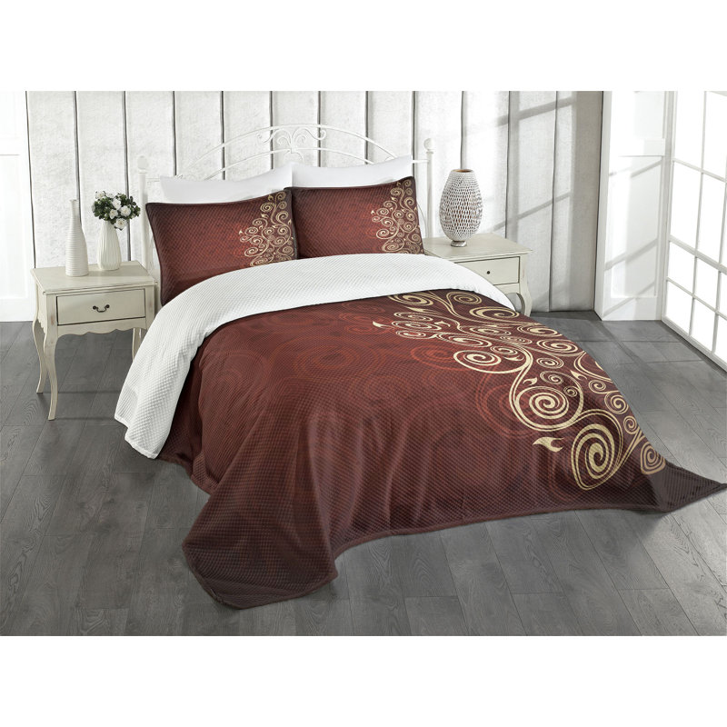 Queen Size Burgundy and Cream Quilted Bedspread Set
