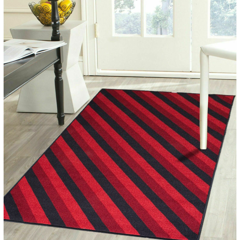 Kolm Black Red Non Slip Area Rug – Washable Bedroom Carpet, Living Room & Hallway Runner | Stain Resistant, Anti-Allergy, Rubber Backing
