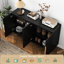 Buffet noir - Conception cannelée pour rangement moderne avec tablettes réglables