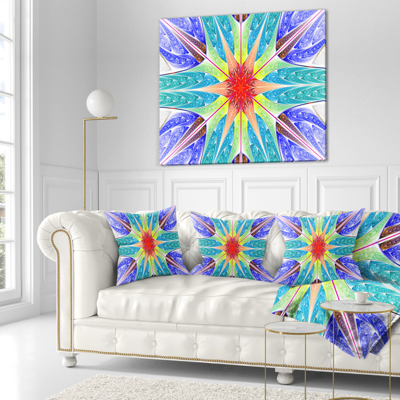Coussin abstrait à motif abstrait fractal, 16 po x 1 po, Bleu, Coussin décoratif