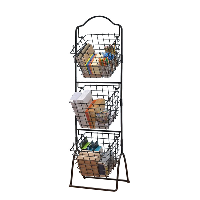 Support présentoir de plancher de marché en métal noir à 3 niveaux 11 x 11 x 47,6 po Candler pour les magasins et la cuisine