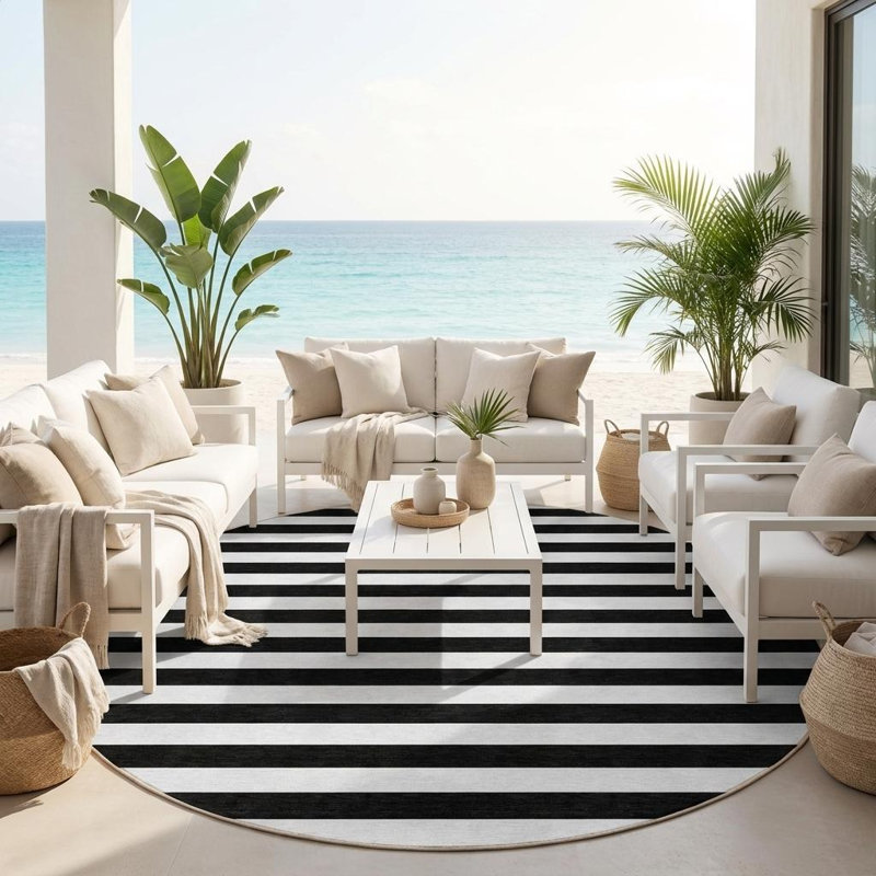 Tapis rond noir et blanc 8 po