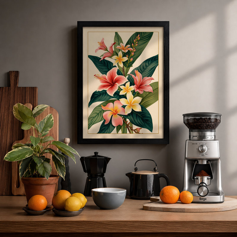 Flowering Stem Study Botanical - Framed Print, A1 - 84.1 x 59.4 cm, Black